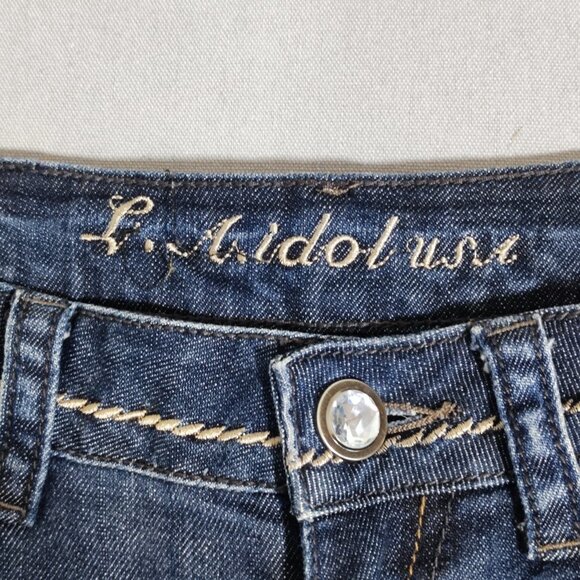 L.A.Idol flare jeans women's junior size 7 dark wash blue rhinestones decor - Picture 6 of 15